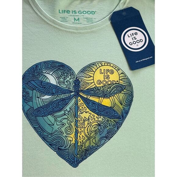 LIFE IS GOOD WOMEN’S MEDIUM Dragon Fly Heart T-Shirt - Picture 2 of 8